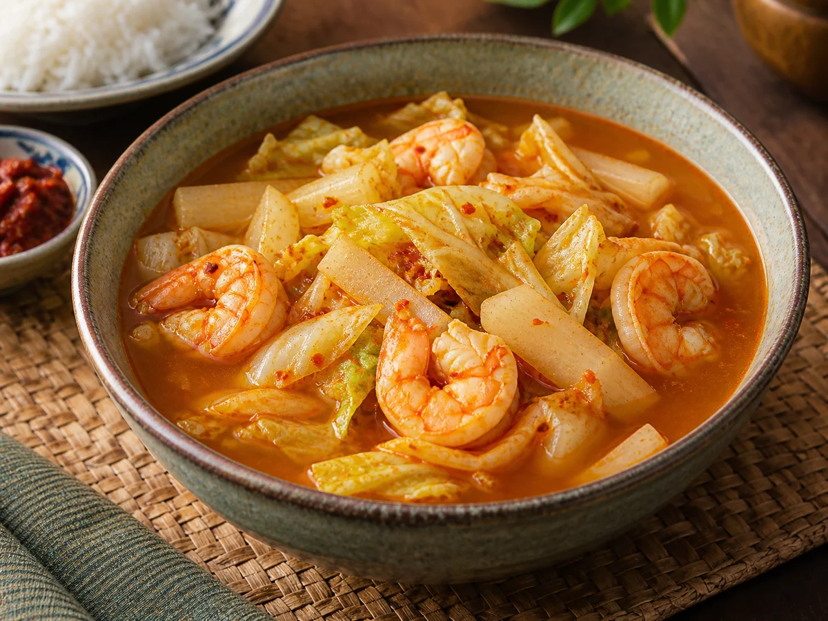 Gaeng som med räkor, thailändska rätt från Behnaz kök