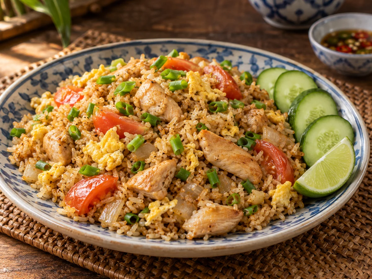 Khao pad (stekt ris med kyckling), thailändska rätt från Behnaz kök