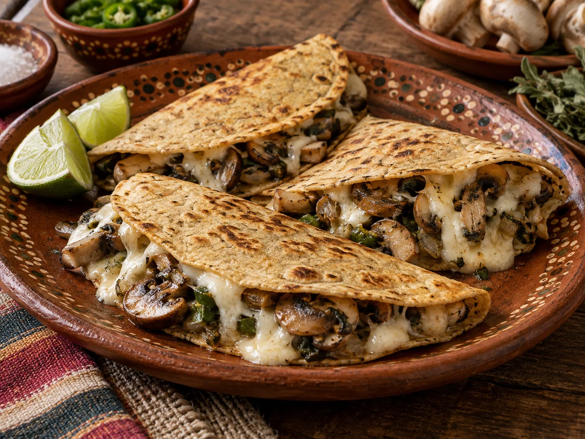 Quesadillas med svamp och epazote, mexikanska rätt från Behnaz kök